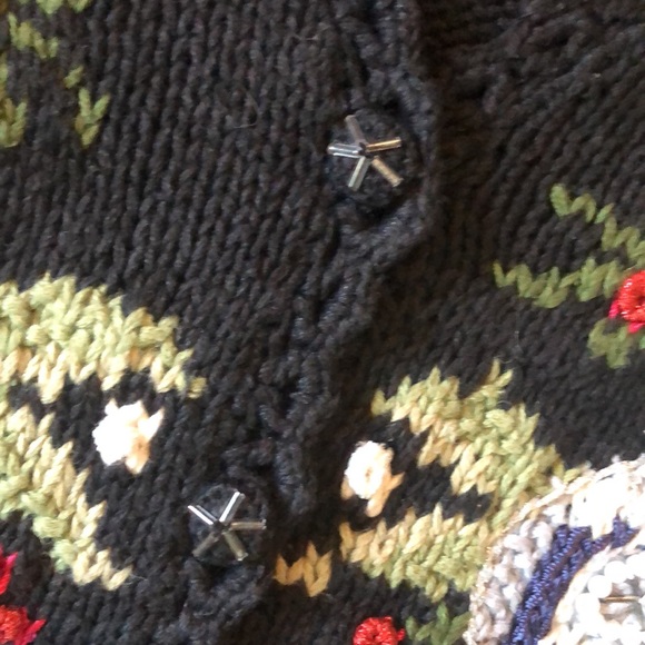 Vintage Tiara Knit Holiday Cardigan Sweater Button Front Ribbon Beads Large L - Picture 10 of 16